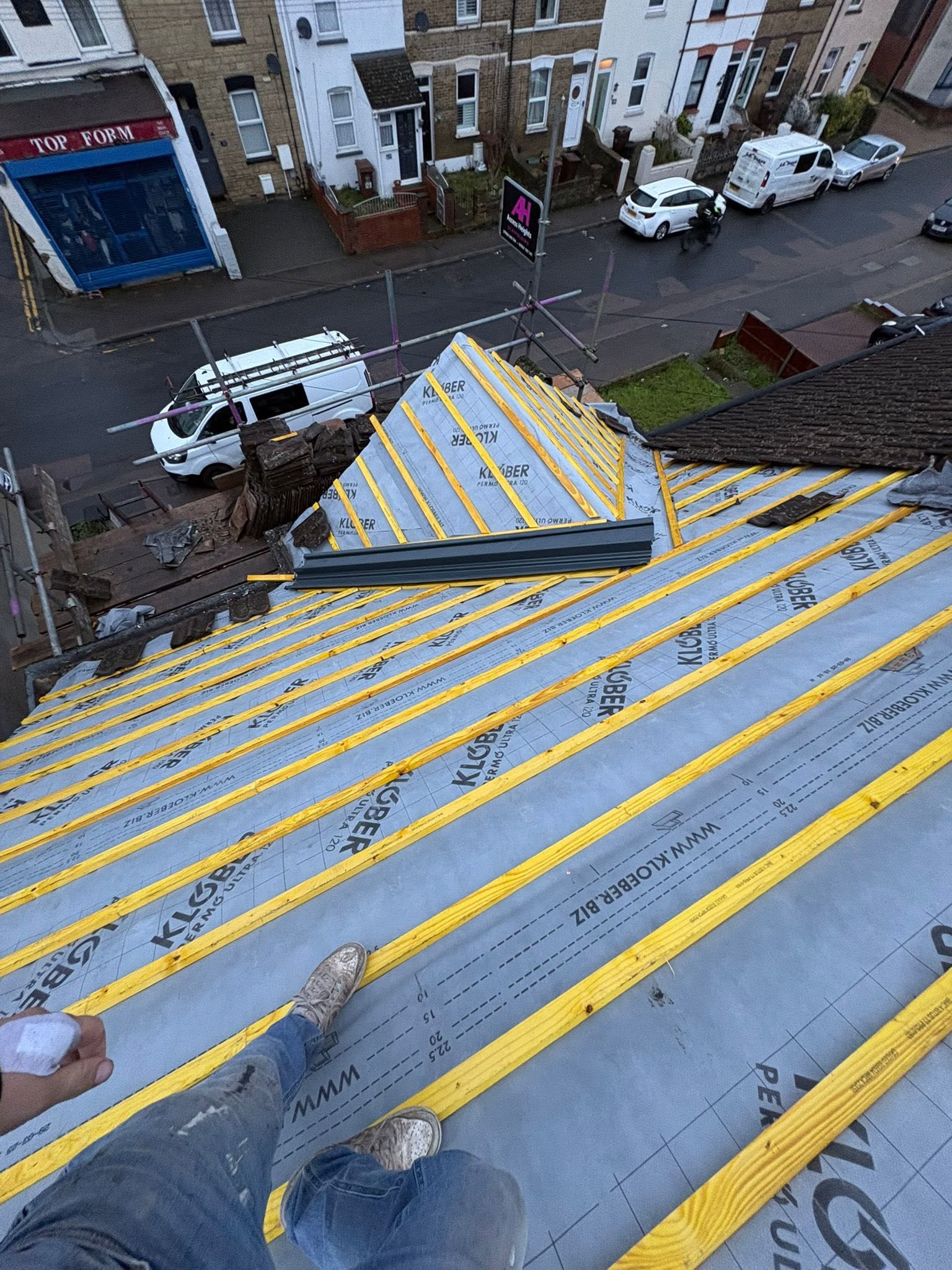 Roof underlay and battens in progress